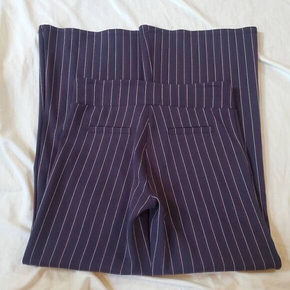 Betabrand Classic Navy Pinstripe Flare Yoga Dress Pant - Size Medium - Picture 6 of 8